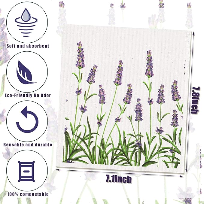 Swedish Kitchen Dish Towels Wildflowers Reusable Sponge Cleaning Cloths Absorbent Quick Drying Washable Cleaning Wipes No Odor Hand Towel (6)