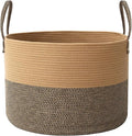 115L Extra Large Blanket Basket for Living Room - Woven Cotton Rope Laundry Hamper with Reinforced Handles - Storage Bin for Pillows, Comforters & Toys - Machine Washable,Jute&Black