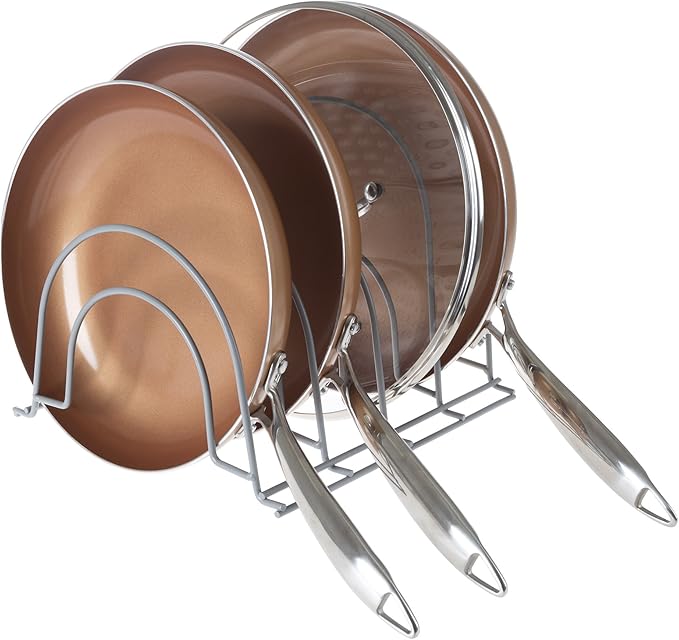 Kitchen Cabinet Pot, Pan and Lid Organizer and Holder- Iron Storage Pantry Rack Shelf for Pots and Pans, Houseware, Bakeware and More by Lavish Home