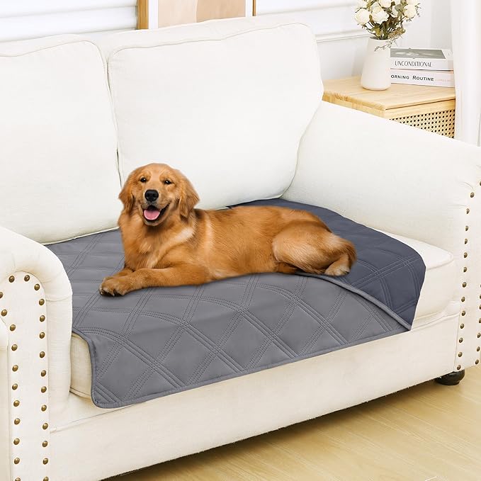 Smiry Waterproof Dog Bed Cover Blanket 30x53, Soft Reversible Pet Blanket, Washable Leakproof Cats Dogs Couch Cover for Sofa, Couch, Furniture, Lattice, Grey/Dark Grey
