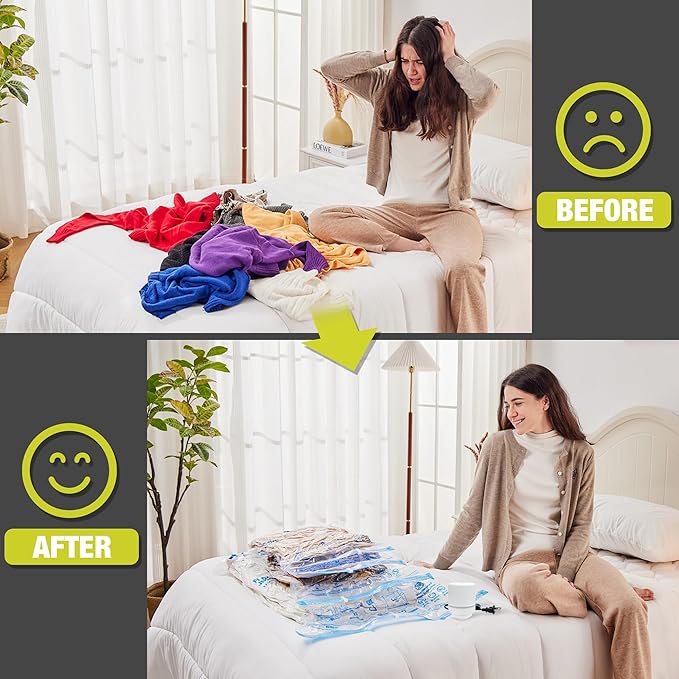 HIBAG Vacuum Storage Bags with Electric Pump, Vacuum Seal Space Saver Bags for Clothes, Clothing, Pillows, Blanket Bedding Comforters, Large 10 pack