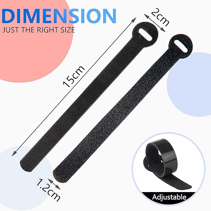60x Cable Management Ties, Cord Wraps Black 6 Inches, Reusable Tidy Wire Ties for Cords, PC, TV, Computer & Desk