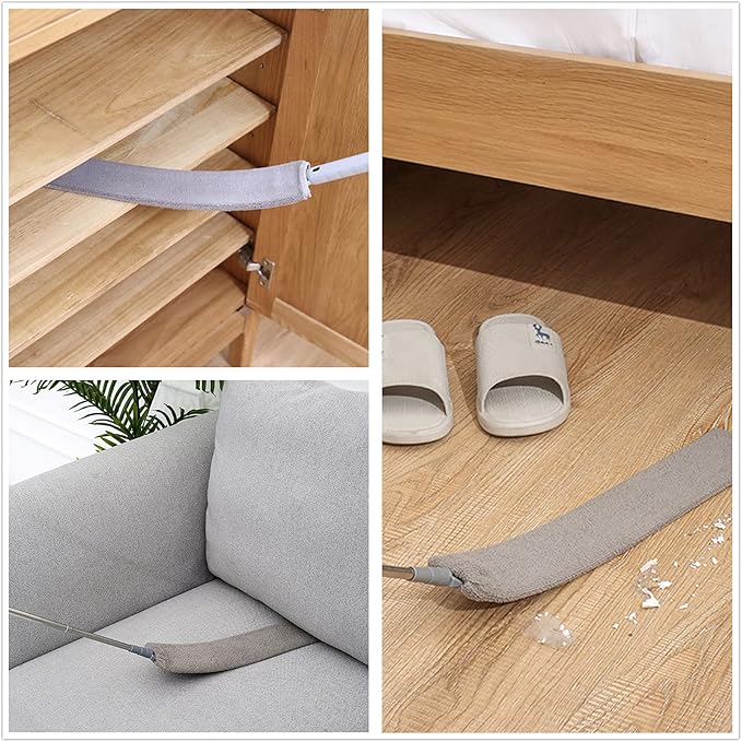 Retractable Gap Dust Cleaner, Cleaning Tool Under Appliance Or Sofa,Microfiber Hand Duster, Detachable and Washable Gap Cleaning Brush, Couch Cleaner, Including A Replacement Cloth Cover Gray