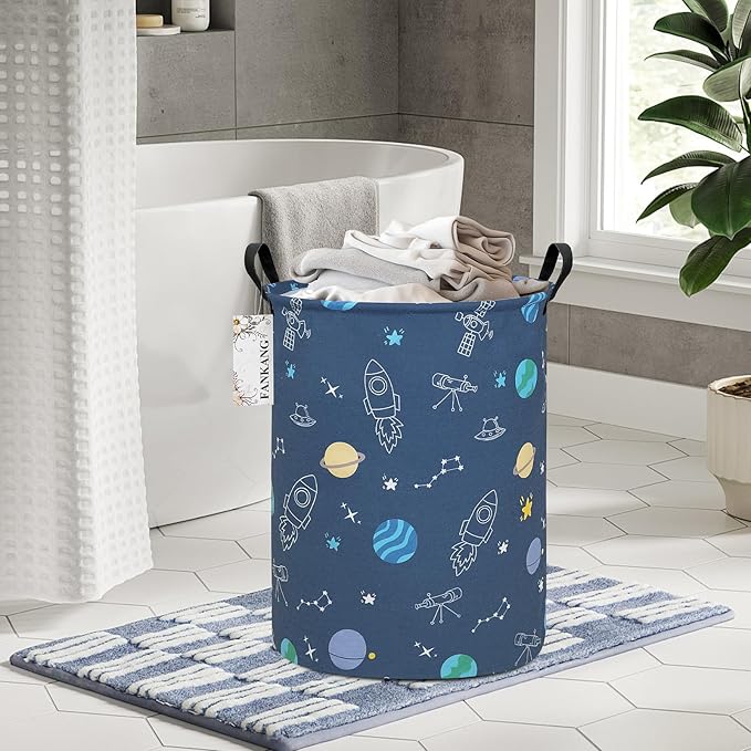 FANKANG Storage Basket, Nursery Hamper Canvas Laundry Basket Foldable with Waterproof PE Coating Large Storage Baskets for Kids Boys and Girls, Office, Bedroom, Clothes,Toys（Colorful Space ）