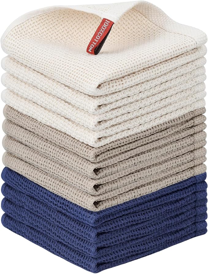 Nialnant 12 Pack Dish Cloths,100% Cotton Dish Towels for Washing Dishes,Soft and Absorbent Kitchen Cleaning Rags - 12x12 Inch