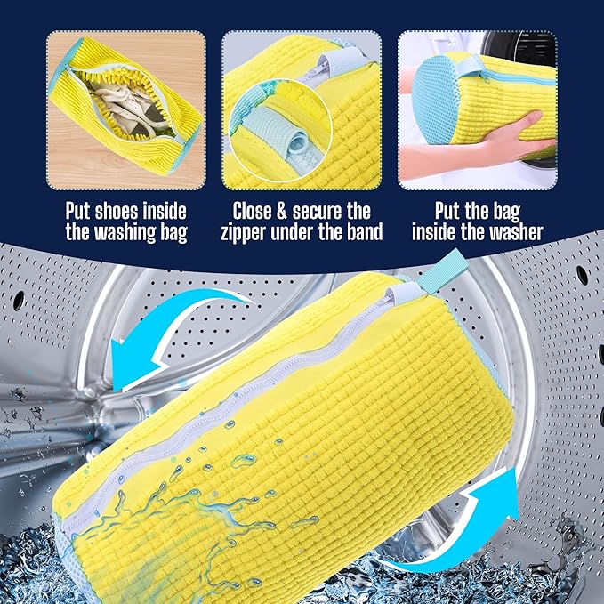Shoe Washing Machine Bag for Washer & Dryer - 2 Pack Laundry Shoe Bag for Washing Machine - Sneaker Washing Machine Bag with Zipper - Reusable Shoe Laundry Bag for Tennis Shoes & Trainers - Yellow