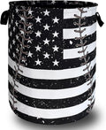 Baseball Textures Laundry Basket Foldable Oxford Cloth American Flag Laundry Hamper With Handle Portable Clothes Storage Organizer Basket 18.9X16.5 Inch Storage Bag For Laundry Room/Bathroom/Bedroom