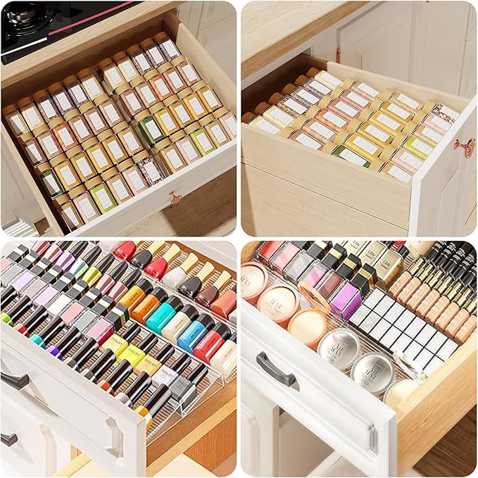 Spice Drawer Organizer, 8PCS Seasoning Organizer Clear Spice Rack for Drawer, Expandable from 11'' to 22'' Spices Kitchen Organization Rack for Drawer & Countertop