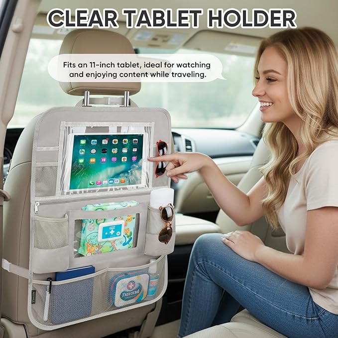 BALEINE Backseat Car Organizer, Back Seat Car Organizers and Storage, Kick Mats Back Seat Protector, Travel Accessories for Most Automotive (1 Pack, Beige)