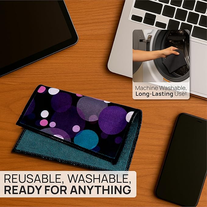 Quick Cloth Microfiber Glasses Cleaning Cloths – 5x7, Bubbles, 2 Pack with Case | Double-Sided Lens Cleaner for Eyeglasses, Camera, Screens & Glass | Reusable Microfiber Glass Polishing Cloths