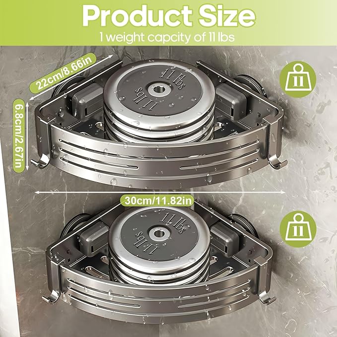 Corner Shower Caddy Suction Cup,Shower Shelves with Hooks,No Drilling Powerful Suction Bathroom Organizers and Storage,Removable Waterproof Rustproof Shower Bathroom Accessories Decor(Grey 3Pack)
