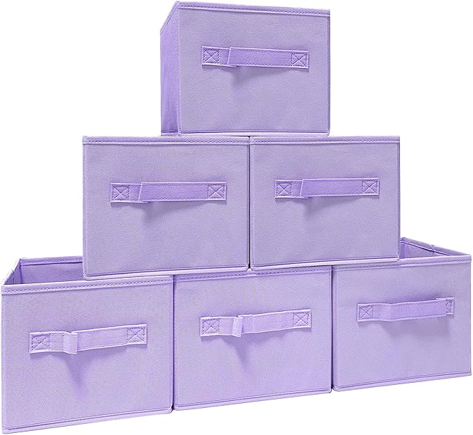 purple storage bins [6 Pack] 9.0"x7.5"x7.5",Mini Storage Box Fabirc Foldable Closet Toy Organizer Collapsible Cloth