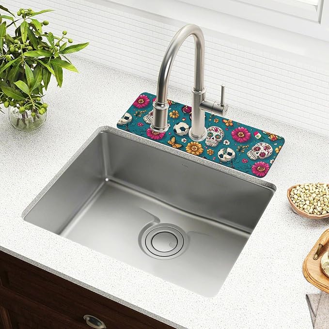 Kitchen Sink Splash Guard 1 PC 30 Inch Sink Faucet Mat Splash Guard for Bathroom Countertop Water Absorbent Foldable Cuttable Soft Washable Mexican Flag Flower Soccer