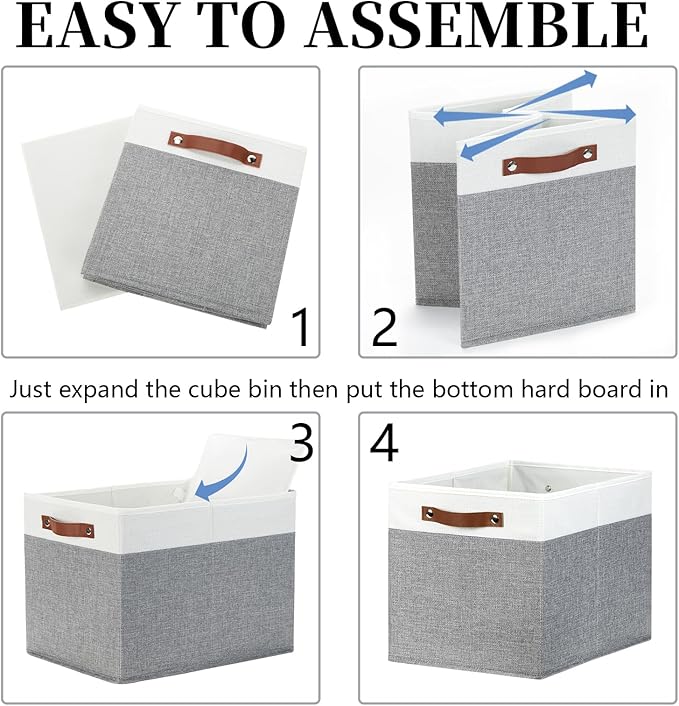 Bidtakay Large Storage Bins 4-Pack Collapsible Fabric Storage Baskets for Organizing 16x12x12 Inches White/Light Grey