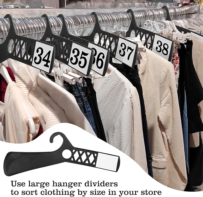 DoubleFill 25 Pcs Large Closet Dividers and 50 Pcs White Blank Cards 18 Inch Clothing Rack Size Dividers for Hanging Clothes, Black Garment Rack Tag for Clothes Organization