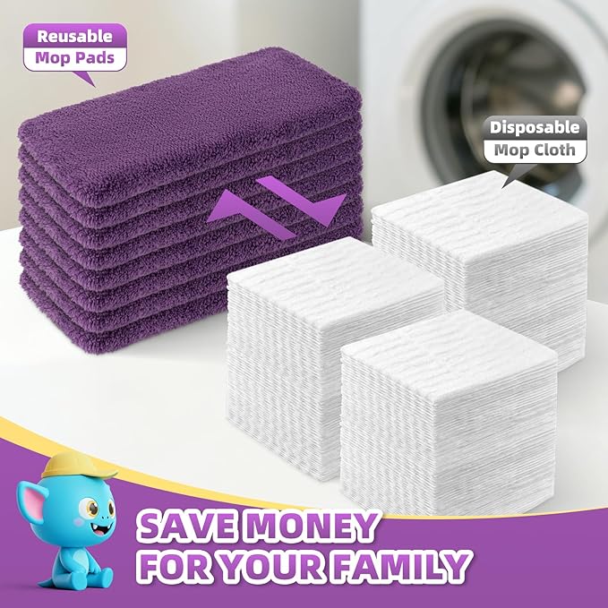 8 Pack Reusable Mop Pads Compatible with Swiffer Sweeper Mop, Dry and Wet Pads Refill, Microfiber Pads, Washable Sweeping Cloths for Surface/Hardwood Floor Cleaning (Purple)