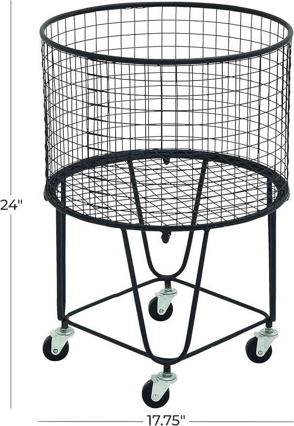 CosmoLiving by Cosmopolitan Metal Storage Cart Deep Set Rolling Mesh Laundry Basket , 18" x 18" x 24", Black