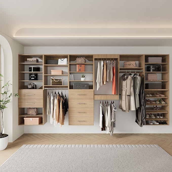 Short Tower Closet Unit, Modular Closet System, Wood Closet System Organizer with Storage for Walk In Closets, Clothing Rack Wardrobe for Hanging Clothes, Bedroom, Wood, 25.5"W