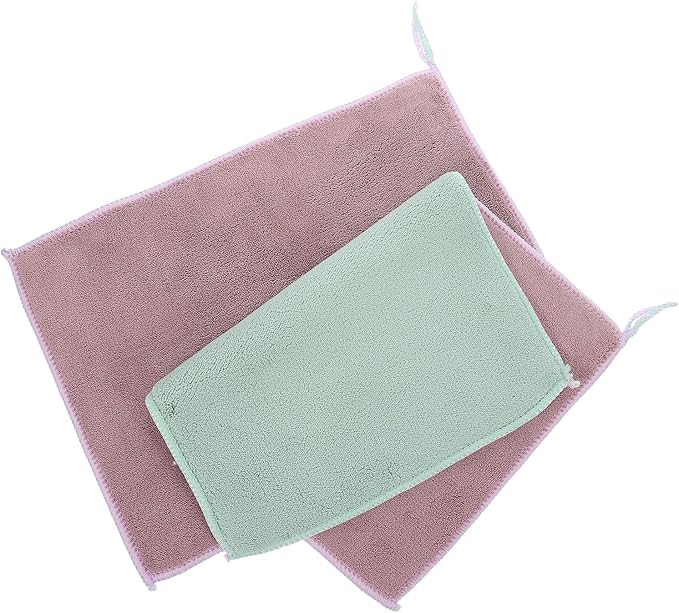 balacoo 2pcs Absorbent Microfiber Kitchen Cleaning Cloths 20x30cm Hanging Loop, Double-Layer Soft Dish Towels for Multi-Function Wiping and Dishwashing