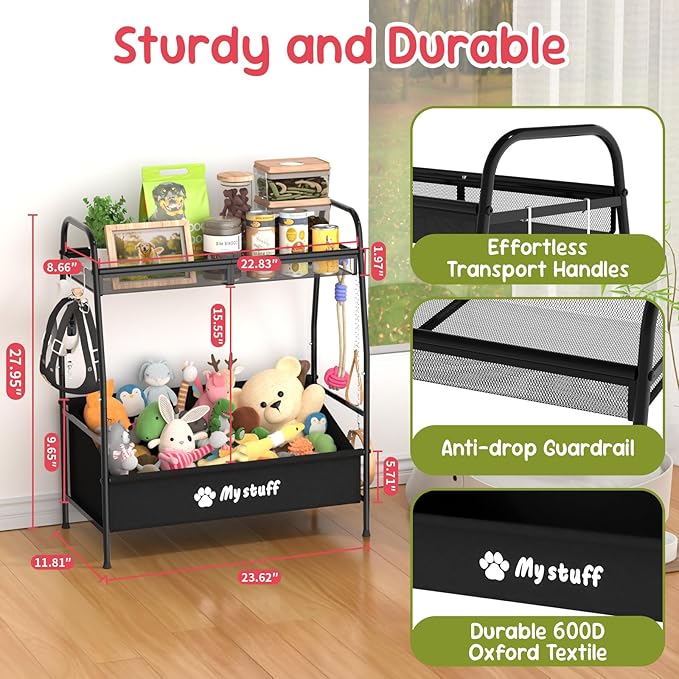 Large Dog Toy basket, Toy Box for Dogs, Pet Toys Bin Dog Metal Wire Basket for Toys, Food Storage, Storage Organizer Chest Storage, Toy Box for Living Room Area (Black)