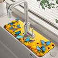 Kitchen Sink Splash Sunflowers and Blue Butterflies Guard Faucet Mat Super Absorbent Fast Drying Mat Guard Behind Faucet Drip Catcher for Kitchen Bathroom, 15.5"X5.5"