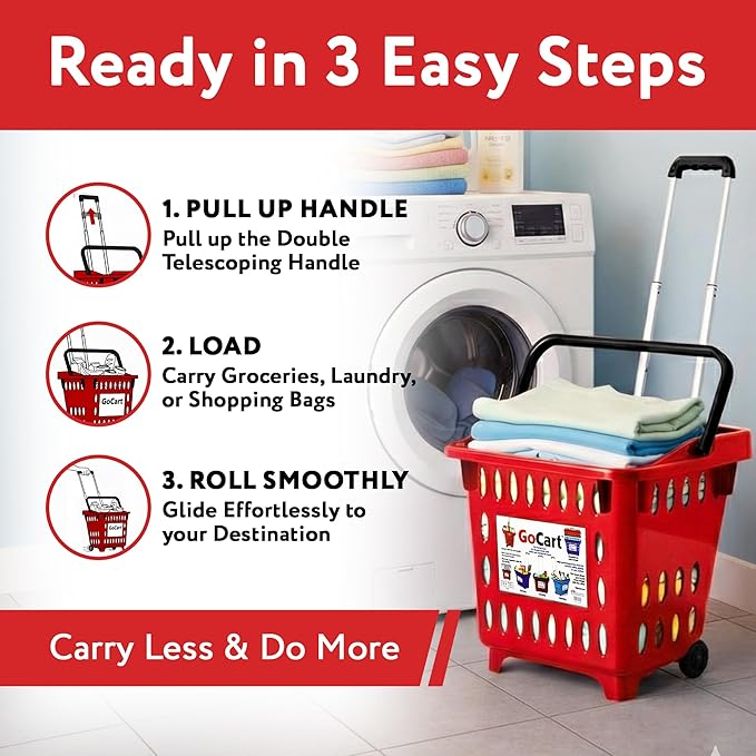 dbest products GoCart, Red Grocery Cart Shopping Laundry Basket on Wheels