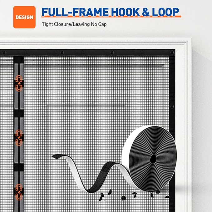MAGZO Magnetic Screen Door Fit Door Size 38 x 96 Inch, Screen Size 40" x 97" Middle Open Fiberglass Mesh with Full Strip Black