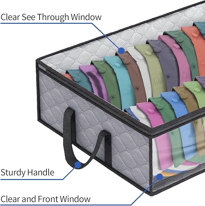 Fixwal Wide Hat Storage for Baseball Caps Organizer with 2 Sturdy Handles Hat Bags Holds Up to 40 Hats Foldable for Home Travel