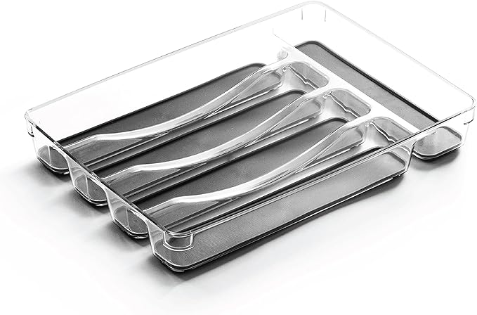 BINO 5-Slot Silverware Organizer for Drawer | Plastic Utensil Organizer for Kitchen Drawers | Silverware Tray for Drawer Organization | Utensil Kitchen Drawer Organizer w/Grip Lining (Grey)