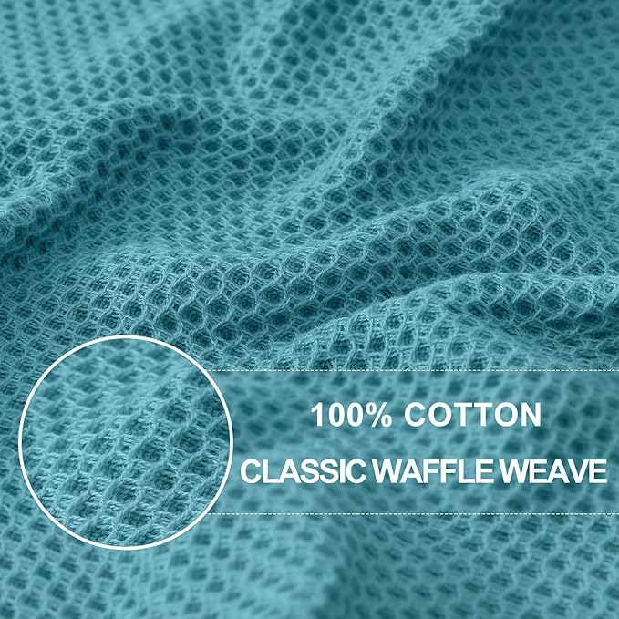 Homaxy 100% Cotton Waffle Weave Kitchen Dish Towels, Ultra Soft Absorbent Quick Drying Cleaning Towel, 13 x 28 Inches, 4-Pack, Lake Blue
