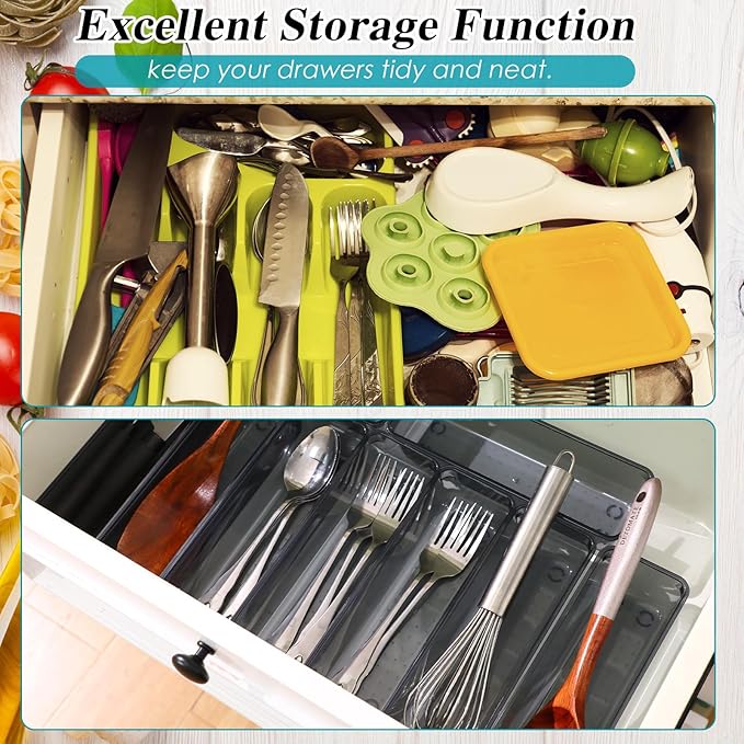 Maitys 12 Pcs Clear Drawer Organizer 9 x 3 x 2 Inches Plastic Rectangle Trays Makeup Vanity Storage Bins and Kitchen Drawers Dividers for Office Desk Silverware Kitchen Utensils(Black)