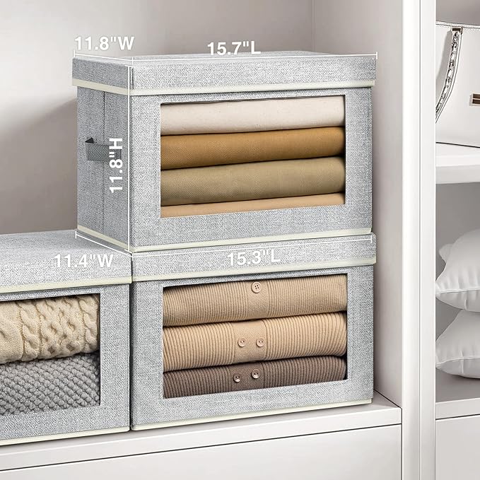 Stackable Storage Bins with Lids - Large Decorative Basket with Lids, Fabric Foldable Closet Organizer Bins, Shelf Organizer for Living Room, Dorm, 5 Pack, Blended