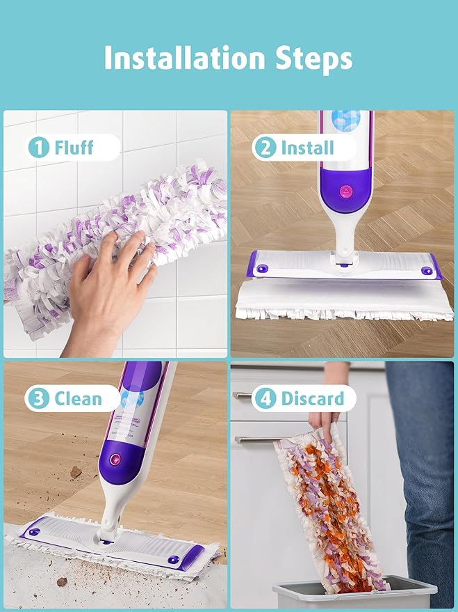 AIR U+ 12 Pack Disposable Power Mop Pads Refills for Swiffer Power Mop, Unscented 14-Layer Thickened Multi-Surface Replacement Mopping Refills Pads for Floor Surface Cleaning