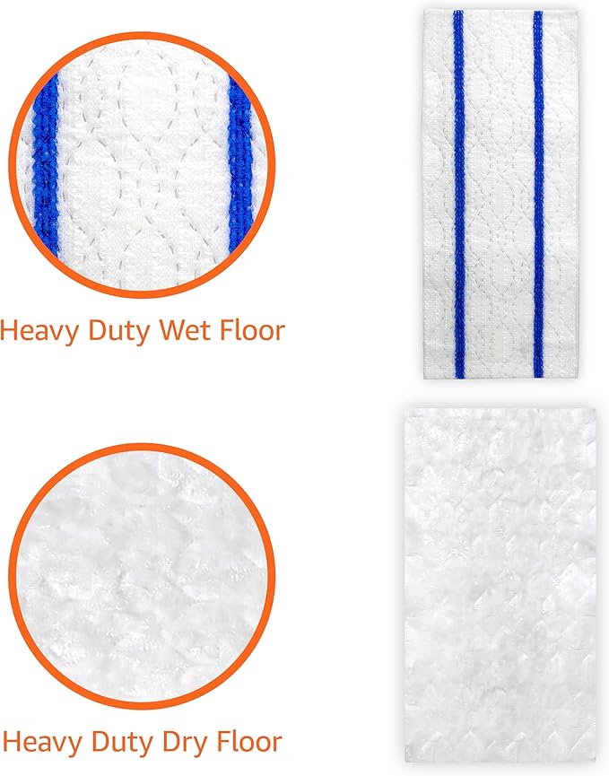 Amazon Basics Wet & Dry Sweeper Kit, 1 Sweeper Handle, 7 Heavy Duty Dry Floor Cloths, 3 Wet Floor Cloths, Pack of 1