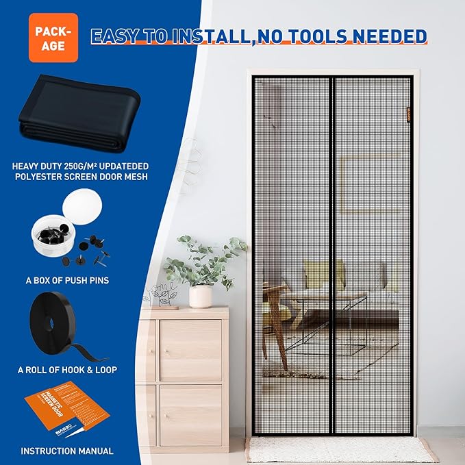 MAGZO Upgraded Pet Proof Magnetic Screen Door Thicker 250g/m² Pet Screen Door Mesh Fit Door Size 72 x 80 Inch, Mesh Size 74" x 81", Heavy Duty Cat Resistant Mesh for Front/Back/Sliding/Patio Door