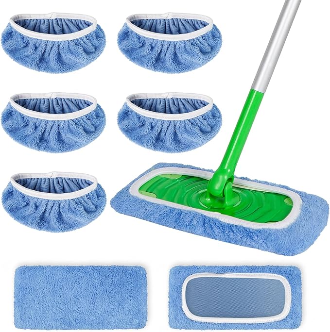 5 Pack Reusable Microfiber Mop Pads Compatible with Swiffer Sweeper Mop, Wet and Dry Flat mop Cover, Washable Swiffer Pads for Surface/Hardwood Floor Cleaning (Mop is Not Included)