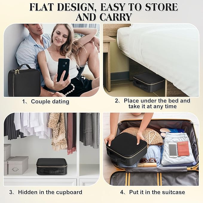 Eccliy Locking Storage Box for Toy, 10.2 x 9 x 4 Inches Discreet Lockable Game Toy Storage Flat Box Bag with Combination Lock, PU Leather(Black)