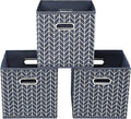 11 Inch Cube Storage Bins , Fabric Cube Organizer Bins with Handle, Foldable Cube Bins for Cloth or Accessary Storage, 11x11x11 Set of 3 (Gray Wave)
