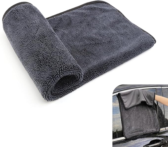 Car Drying Towel, Absorbent Car Cleaning Cloth (19.7"x 31.5"), Microfiber Double Twist Pile & Edgeless Design, Leaves No Streaks, Spots or Scratches, Universal for Car Truck SUV RV Motorcycle