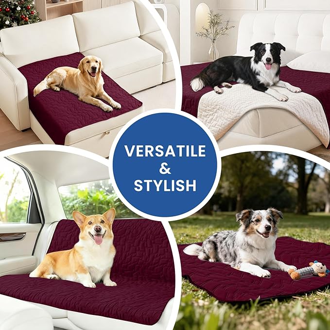 Waterproof Dog Blanket, Non-Slip Soft Pet Bed Cover, Couch Cover for Dogs Washable, Protects Sofa, Furniture, Crate, Car, Tear Resistant Leakproof Pet Blanket Christmas (82x82 Inch, Burgundy)