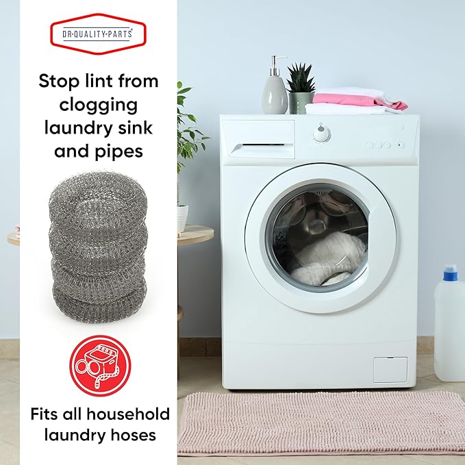 DR Quality Parts Washing Machine Lint Trap – Stainless Steel Hose Filter, Mesh Drain Catcher, Washer Sock Lint Remover, Rust-Free Snare Laundry Filter with Nylon Cable Ties, 29cmx6.5cm – 12-Pack