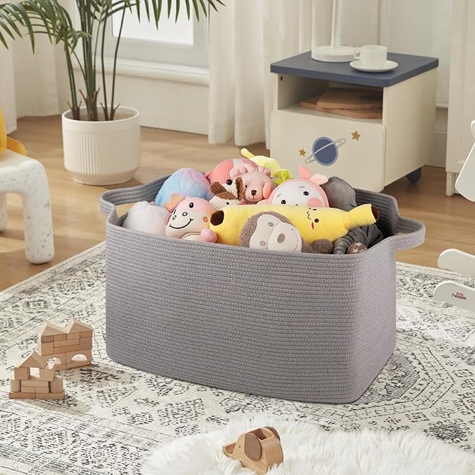 Extra Large Blanket Basket, 24" x 16.9" x 14.2" Woven Storage Basket for Living Room, Rectangle Nursery Blanket Storage for Toys, Towels, Dirty Clothes (Light Grey)