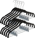 Home-it Pants Hangers With Clips 10 Pack - Black Velvet Non Slip Space-Saving for Pants, Skirts, Coats, Dresses, Tank Tops, Clothes - Felt Ultra Thin