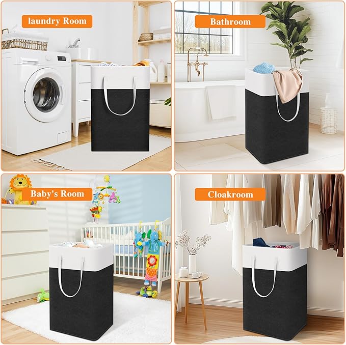 laundry basket 3-Pack, laundry hamper, Hamper with handles, collapsible laundry baskets, Waterproof dirty clothes hamper, Towel Storage for Home or Dorm, 88L-Black