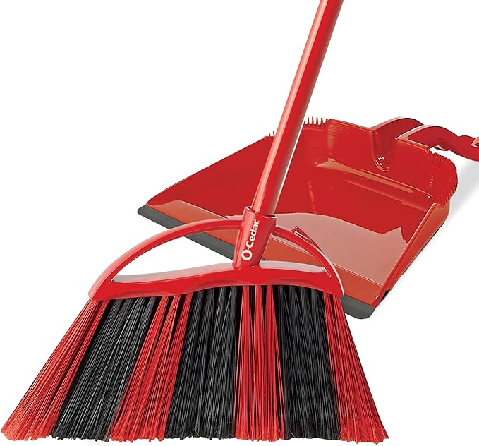 O-Cedar Sweep Broom with Step-On Dustpan | Remove 99% with One Sweep | Lightweight Quiet Cleaning Tool | Ideal for Pet Owners