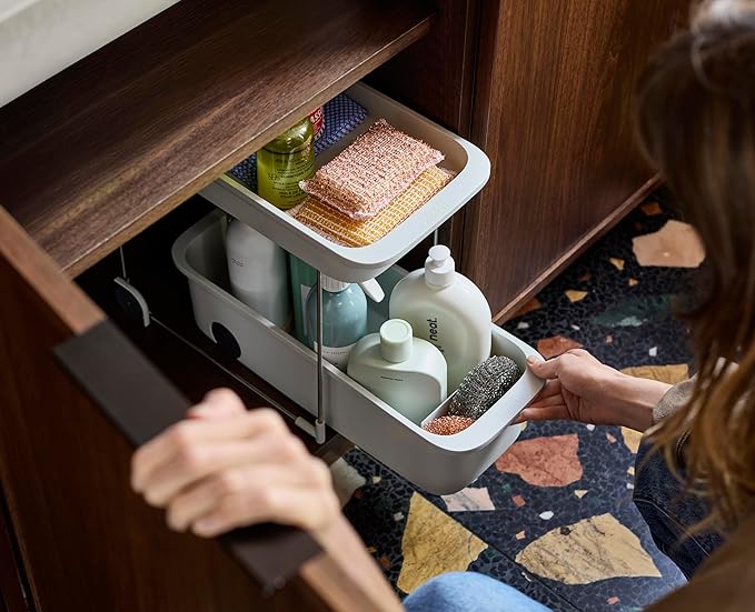 Joseph Joseph CupboardStore 2-Tier Easy-Access Wheeled Storage Caddy – Under-Sink Kitchen Organizer, Made from Recycled Plastic
