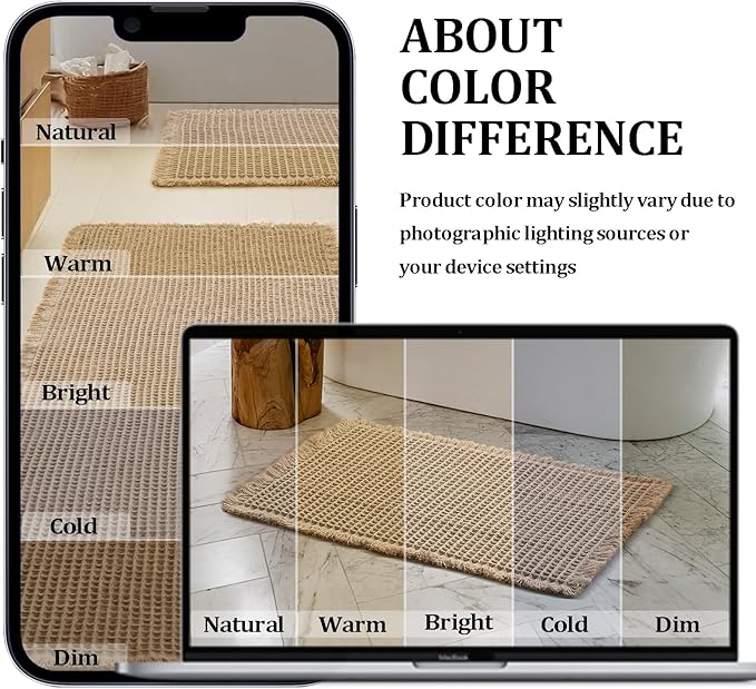 JIUZHEN Set of 2 Waffle Bath Mats Boho Non Slip Bath Rugs Washable Bathroom Rugs Super Absorbent Waffle Mats Ultra Soft Fast Drying Mat for Bathroom Floor, Tub, 16" x 24" +20" x 32", Brown