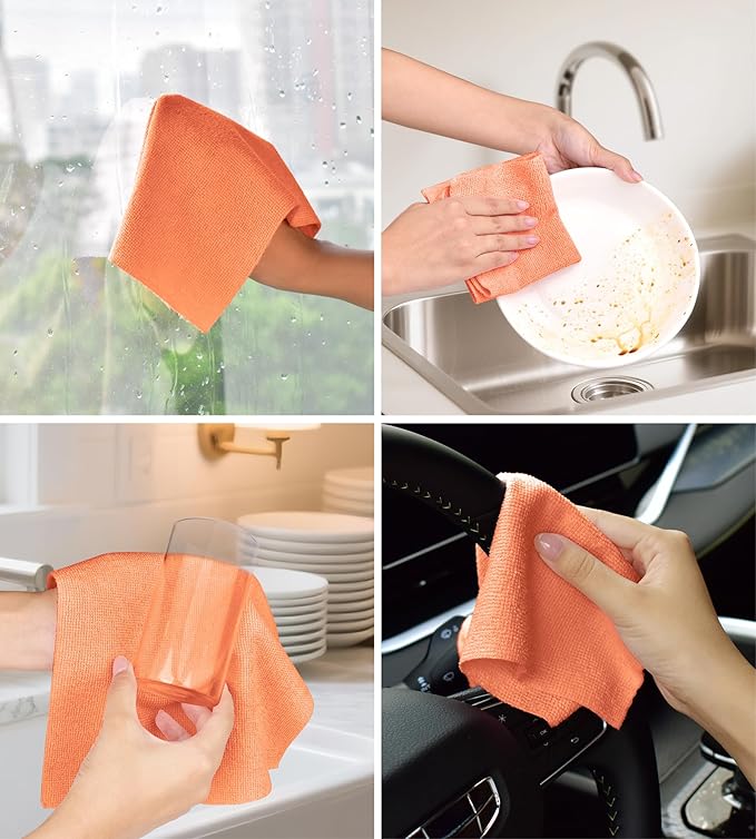 CHAUNCEY HOME Microfiber Cleaning Cloth Roll–100 Pack, Tear Away Microfiber Towels, Reusable, Washable, Scratch-Free, Kitchen Towels for Car, Home, Kitchen, Glass, Dishes(Honey Orange)