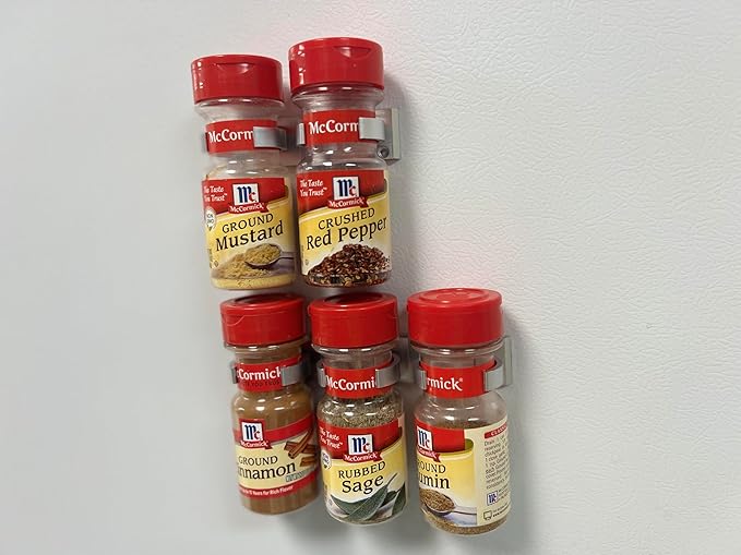 Spice Grippers for Cabinet Doors - Organizer for Spice - Spice Rack Holds 15 Spice Jars - Strong Adhesive Grippers for Pantry (Silver)