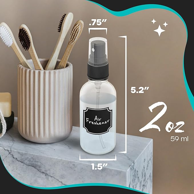 Nevlers Clear Glass Spray Bottles 2 Oz 48 Pack | Empty Spray Bottles Mist Sprayer Set with Funnel, Brush & More | Mist Bottle For Use As Atomizer Sprayer for Perfume & Cologne Travel Bottle